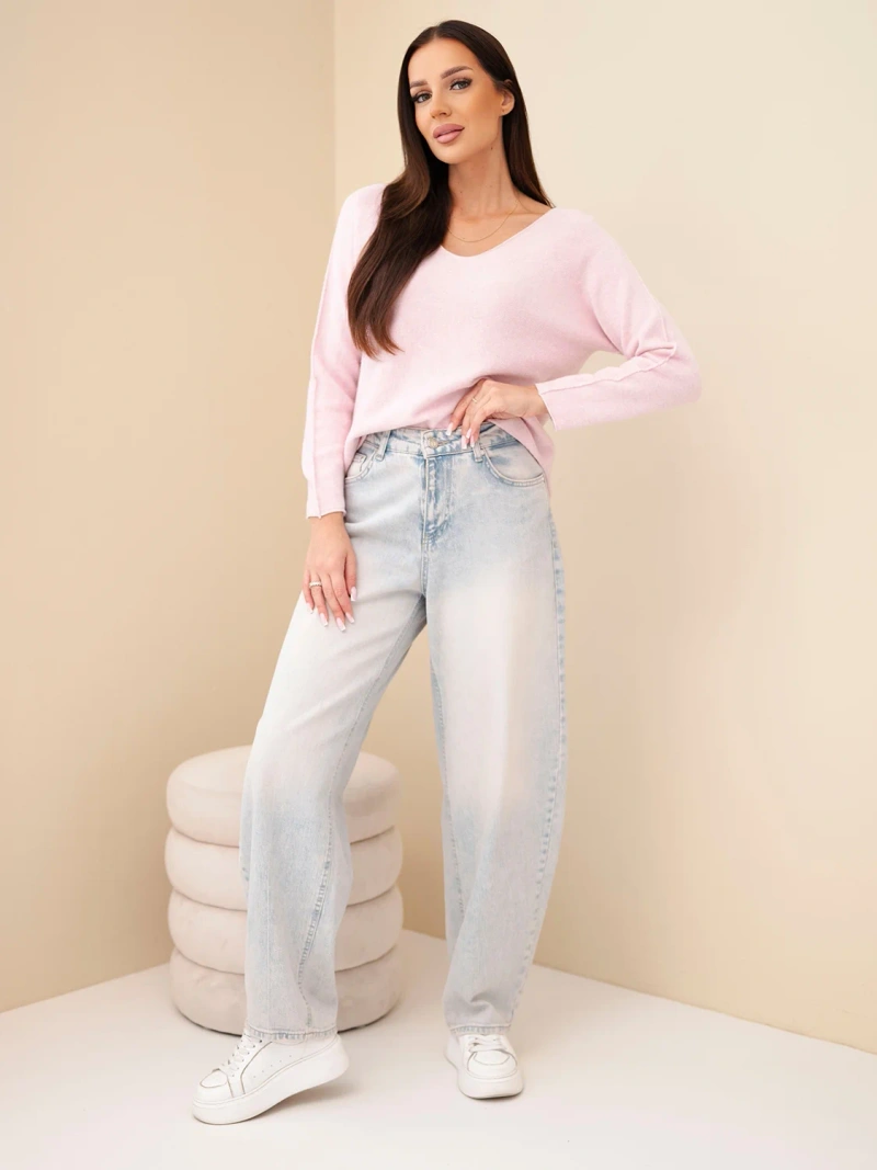 Damenpullover aus Viskose mit V-Ausschnitt dunkelpudriger Rosa