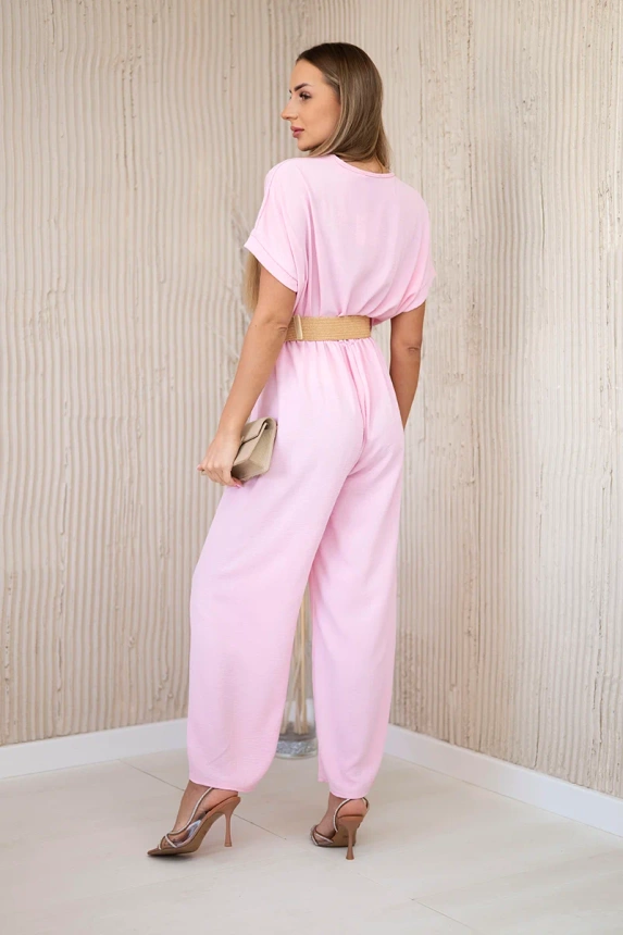 Overalls with a decorative belt at the waist candy pink