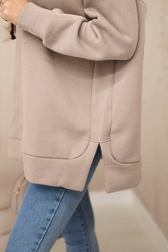 Insulated sweatshirt with a zipper on the side dark beige