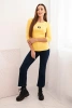 Women's ribbed blouse with 3/4 sleeve and decorative patch yellow