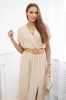 Long dress with a decorative belt beige