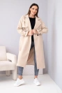 Women's coat with a belt and gold buckles beige