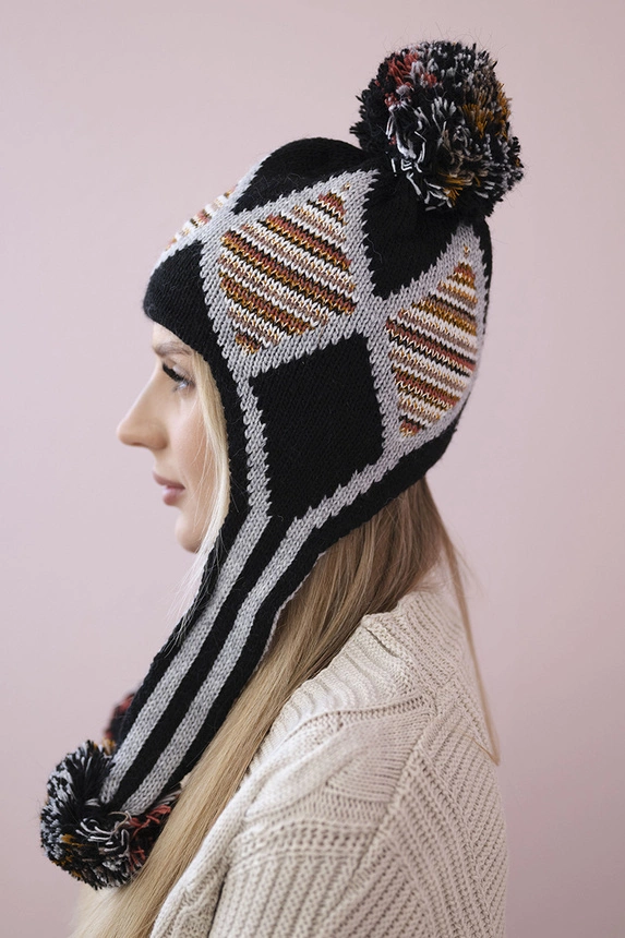 Women's long eared cap Eunika K322 black+grey