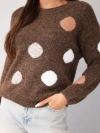 Damenpullover mit bunten Punkten und rundem Ausschnitt braun