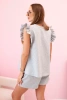 Women's set with a frill – a short-sleeved blouse and shorts with an elastic band Grey melange 