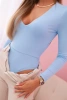 Women's bodysuit blouse with long sleeves and a deep neckline blue
