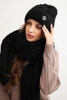 Women's set hat and scarf with ribbed texture and decoration black