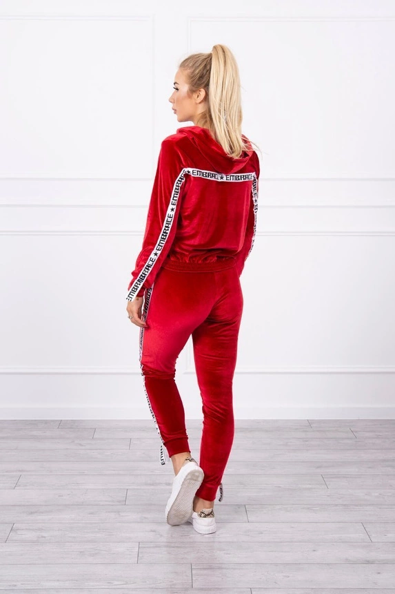 Velor set with decorative stripes red