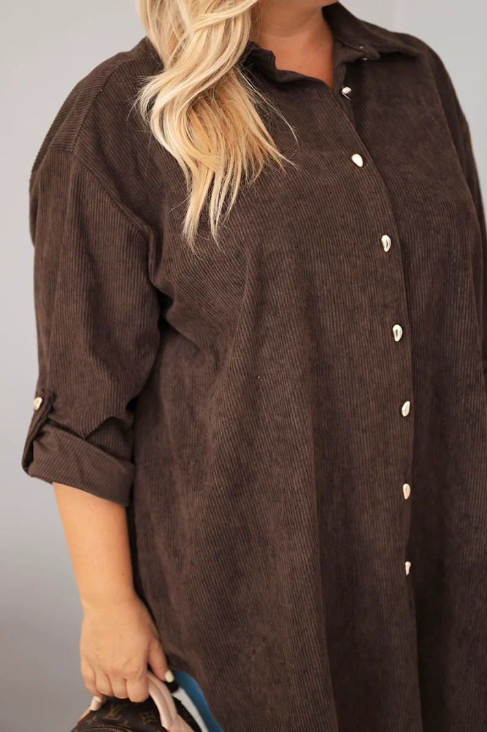 Women's Plus Size viscose corduroy shirt with detachable sleeves brown