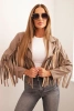 Dámská bunda z eko kůže s třásněmi ve stylu boho fango