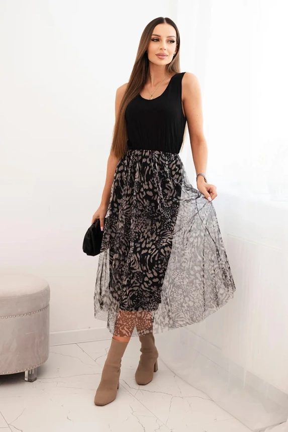 Women's set with a wool sweater and a viscose dress black