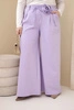 Plus Size women's pants with wide legs and a decorative flower at the waist purple