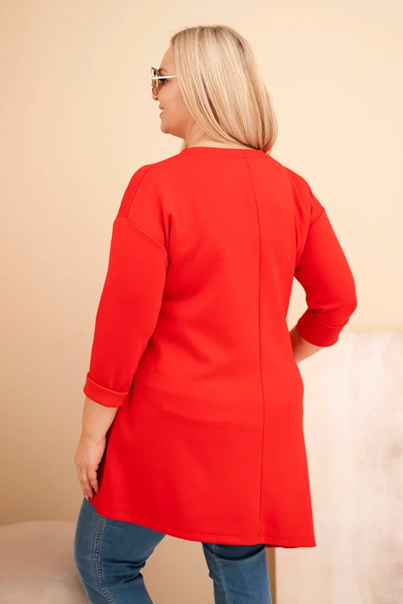 Damenkleid Plus Size aus Viskose mit lockerer Passform und langen Ärmeln rot