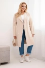 Płaszcz damski Plus Size dwurzędowy z kołnierzem beżowy
