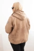 Dámska bunda Plus Size s kapucňou a barancom camelová