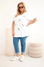 Dámska bavlnená blúzka Plus Size s pierkami biela