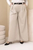 Plus Size women's viscose pants with wide legs and belt beige
