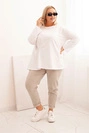 Bluzka damska plus size z bawełną z długim rękawem i marszczeniem biała