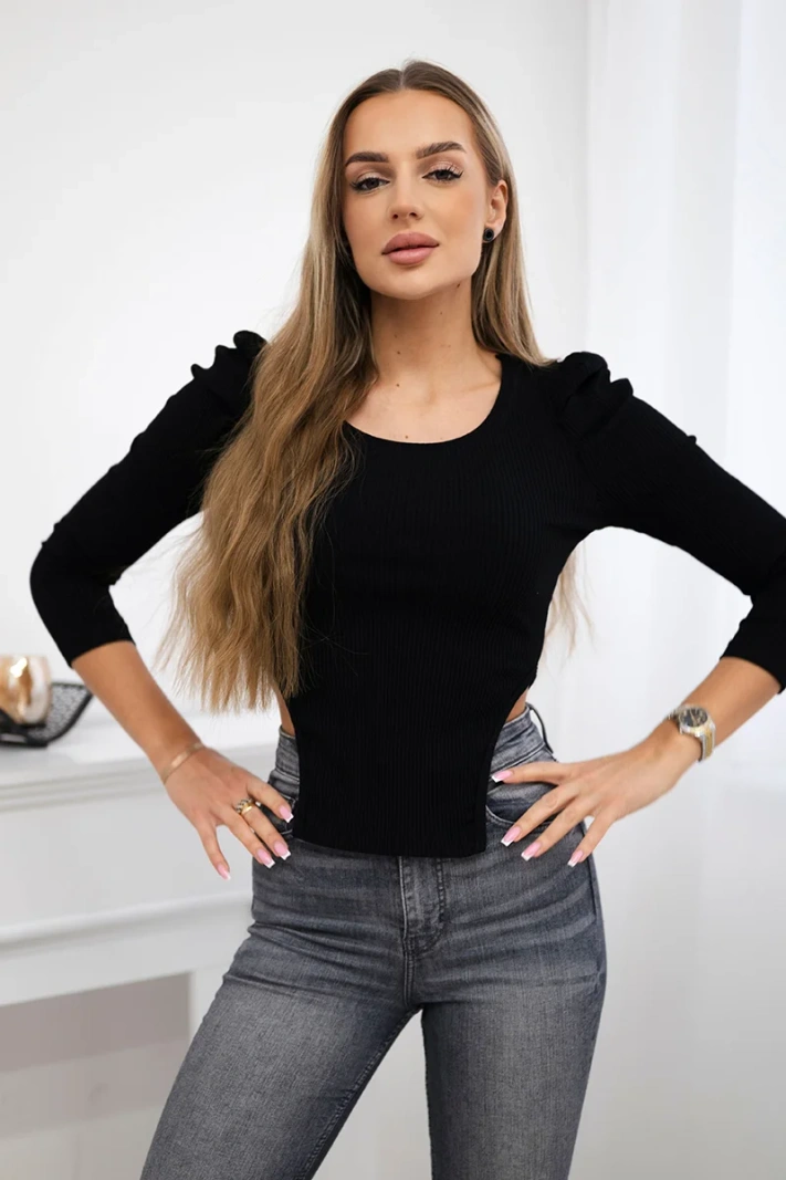 Blouse with puff sleeves black