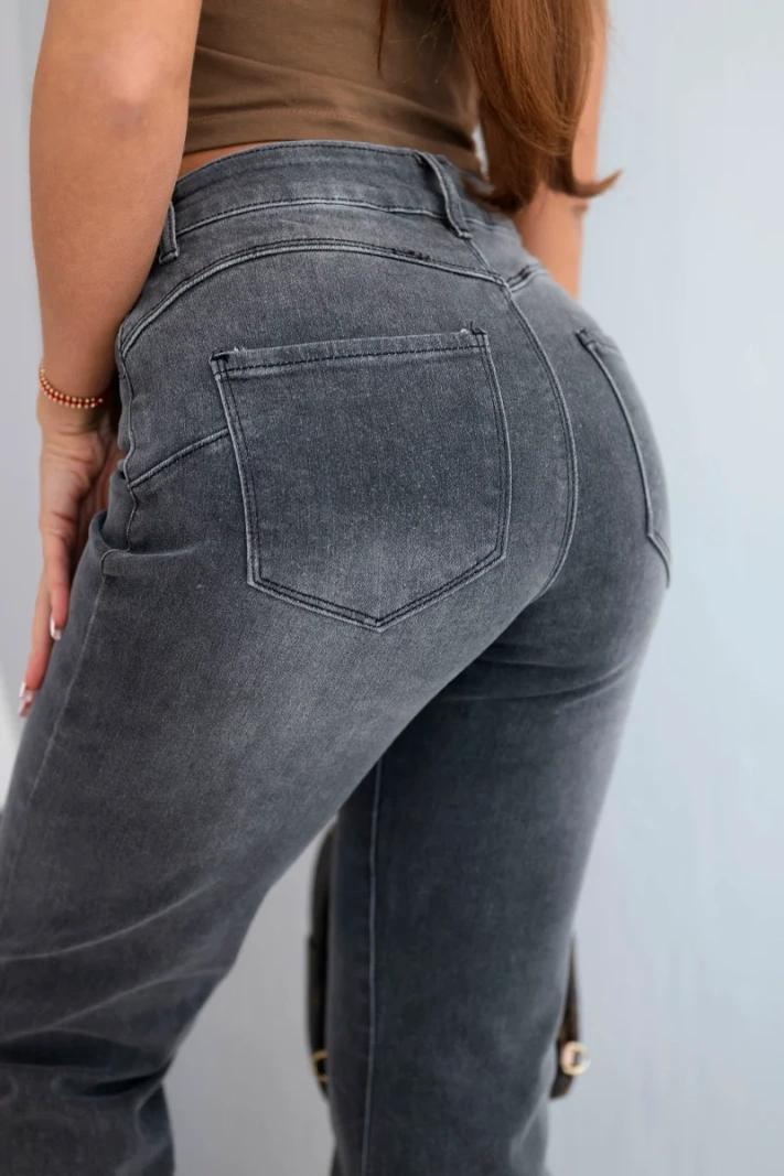 Damenjeanshose mit geradem Bein und hohem Bund graufit