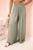 Women's wide viscose trousers with elastic waistband khaki
