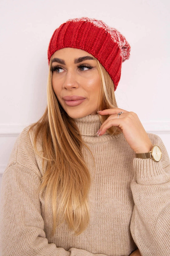 Milano fleecová čepice K203 ecru melange+red