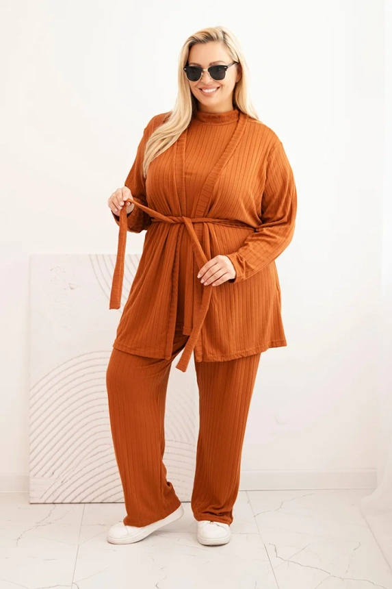 Damen Komplettset Plus Size 3-teilig camelowy