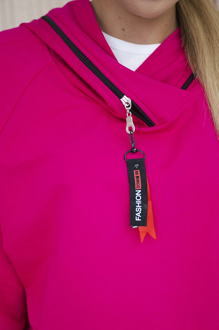 Tunic with a zipper on the hood Oversize fuchsia