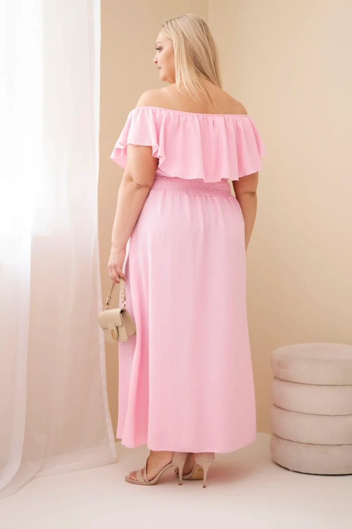 Women's plus-size dress with ruffle and elastic waist candy pink