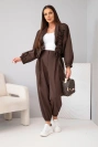 Baumwoll-Damen-Set mit gerafftem Pullover und Hose braun
