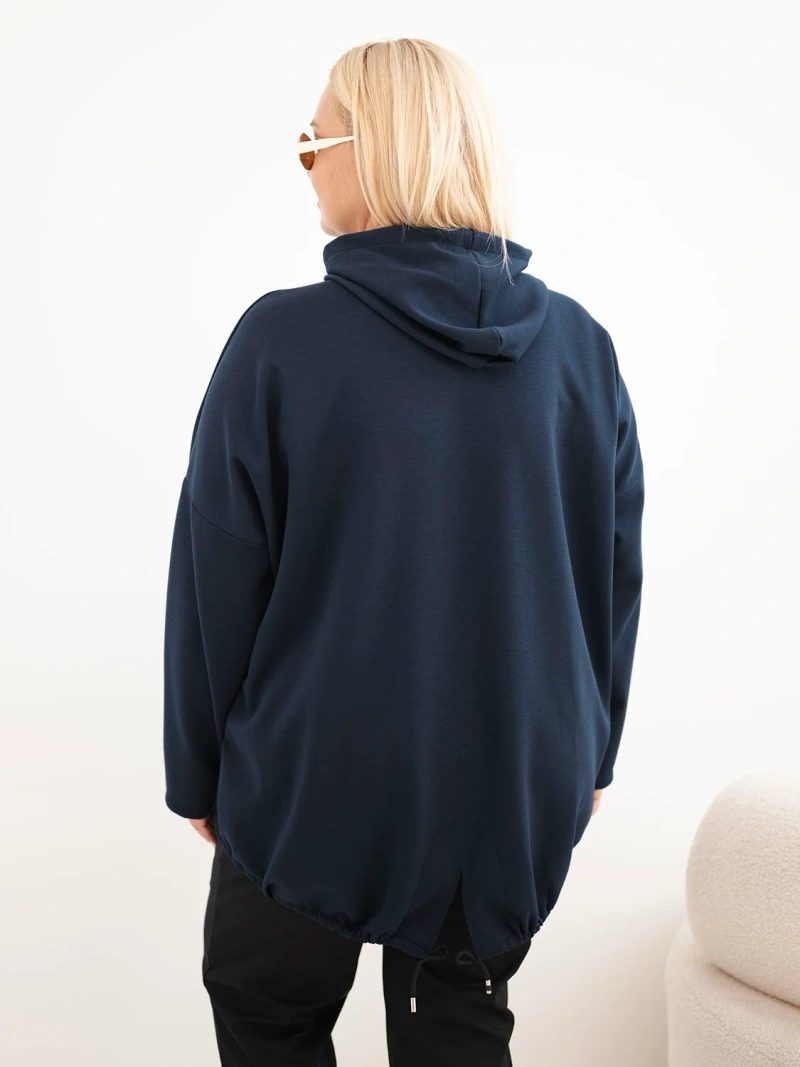 Damen Plus-Size-Viskosekapuzenpullover mit Kängurutasche blau dunkel