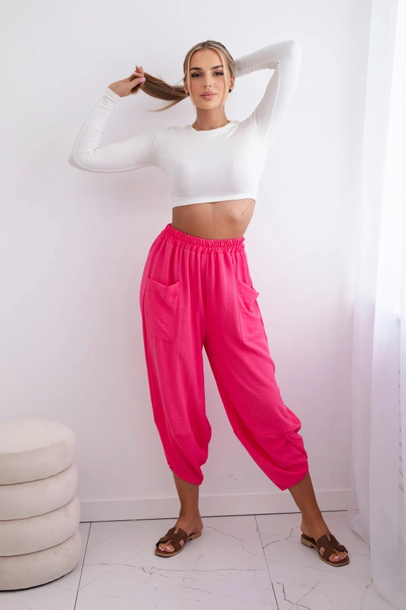 Trousers with wide leg and pockets pink