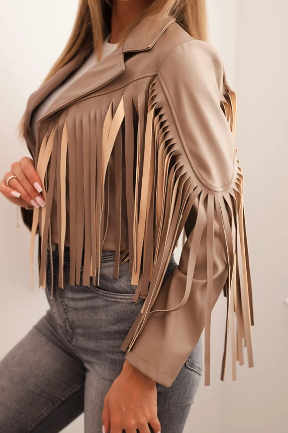 Damenjacke aus Kunstleder mit Fransen im Boho-Stil fango