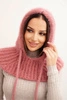 Women's hooded cap with a delicate weave and drawstrings dark pink