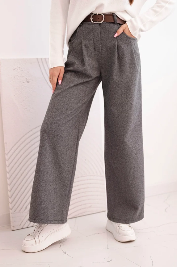 Women's wide-leg trousers with a belt graphite