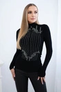 Strickbluse mit silbernem Zirkonia-Muster schwarz