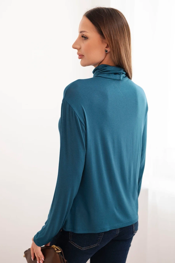 Women's viscose blouse with a turtleneck and long sleeves sea green
