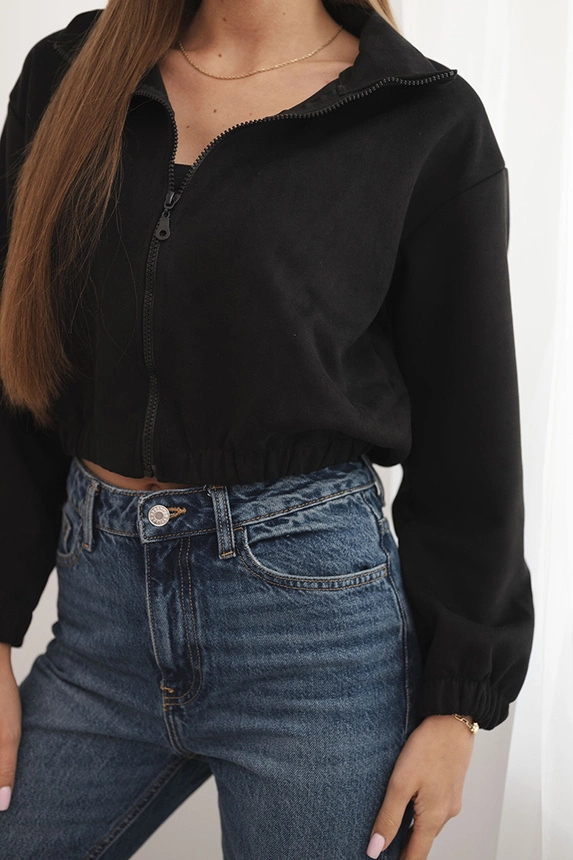 Sweatshirt aus Wildleder mit Reißverschluss schwarz