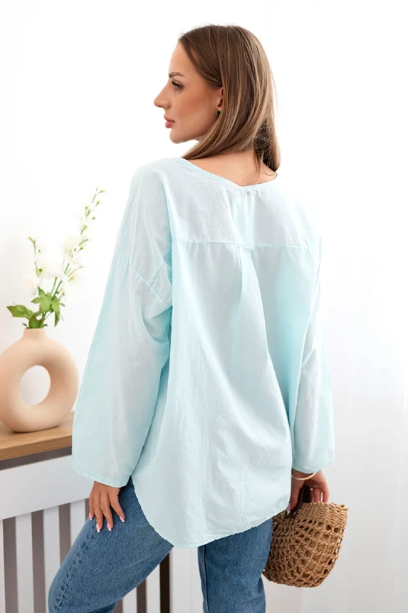 Hemdbluse mit gesticktem Muster Helles Mint