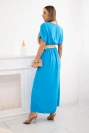 Long dress with a decorative belt turquoise