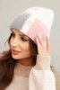 Women's colorful cap made of viscose with a decorative button ecru + gray