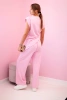 Set asymmetrische Bluse + Hose Bonbon-Rosa