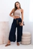 Women's viscose trousers with leg slit navy blue