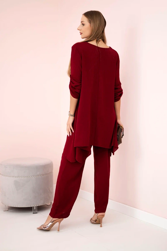 Set Bluse + Hose mit Anhänger weinrot
