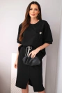 Women's buttery set with blouse and midi skirt black