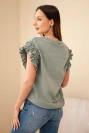 Women’s cotton blouse with ruched sleeve khaki