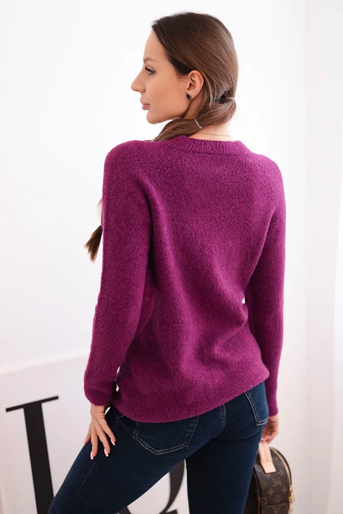 Sweter damski z baby alpaki z długim rękawem ciemny fioletowy