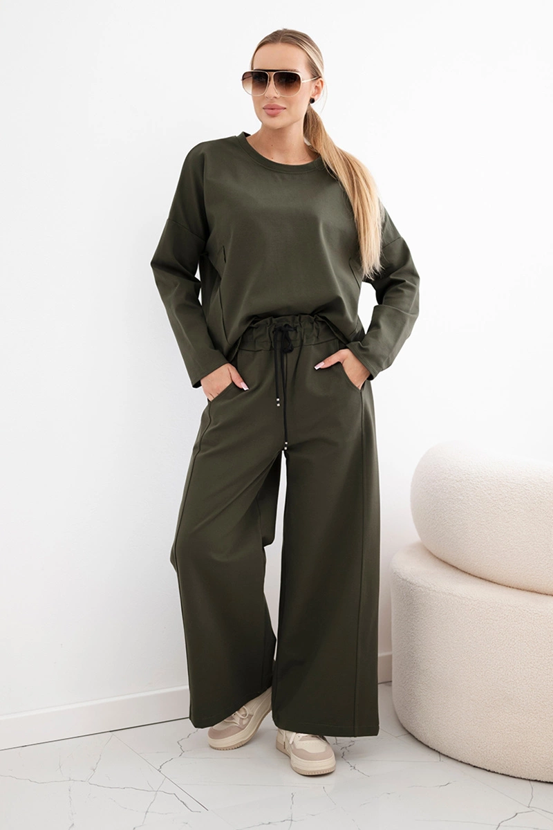 Komplet Punto Milano Winter bluza + spodnie z szeroką nogawką khaki zdjęcie 2