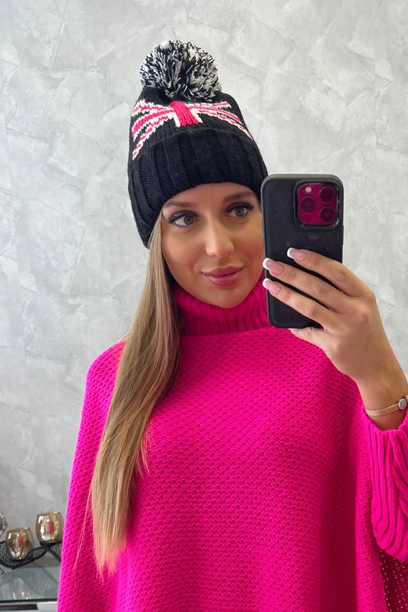 Moteriška kepurė su pomponu Elizabeth K386 juoda