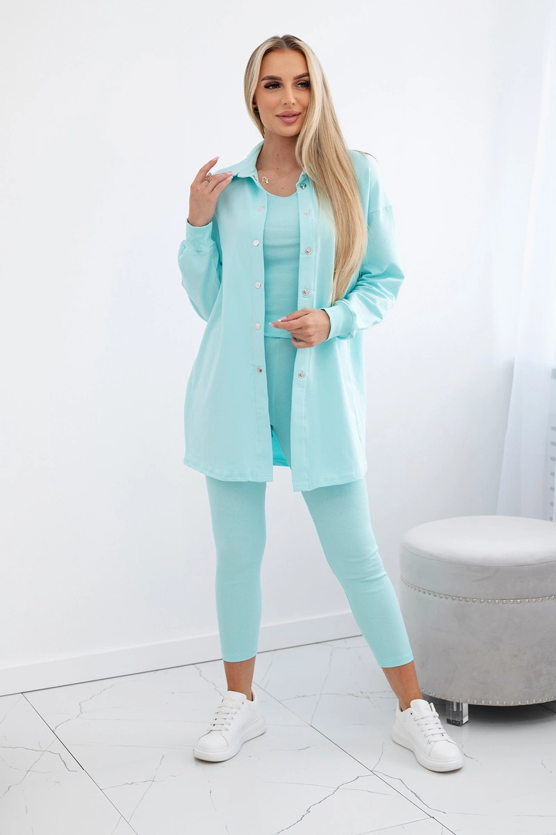 Komplet 3-częściowy bluza, top i legginsy miętowa zdjęcie 1